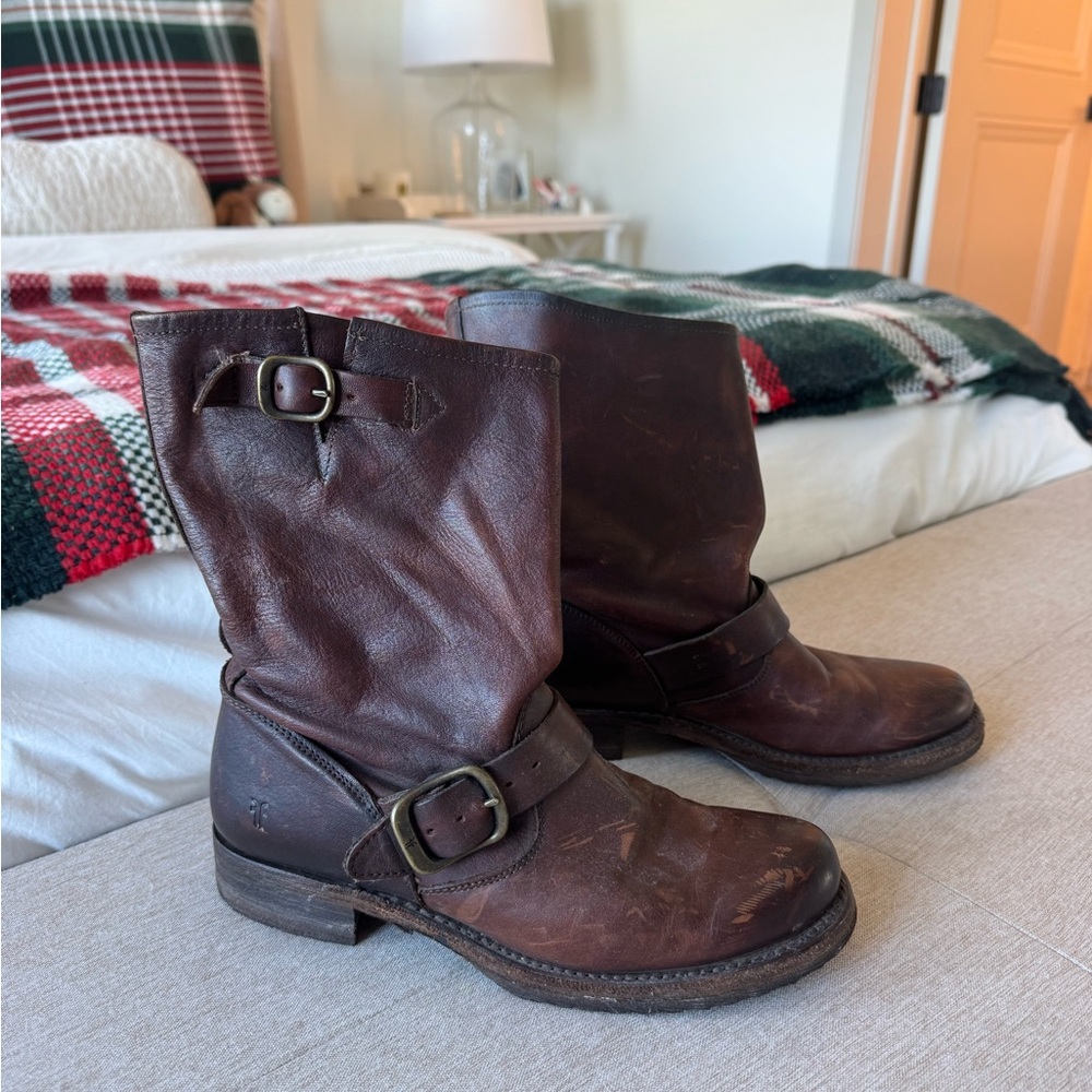 Brown Leather Buckle Boots